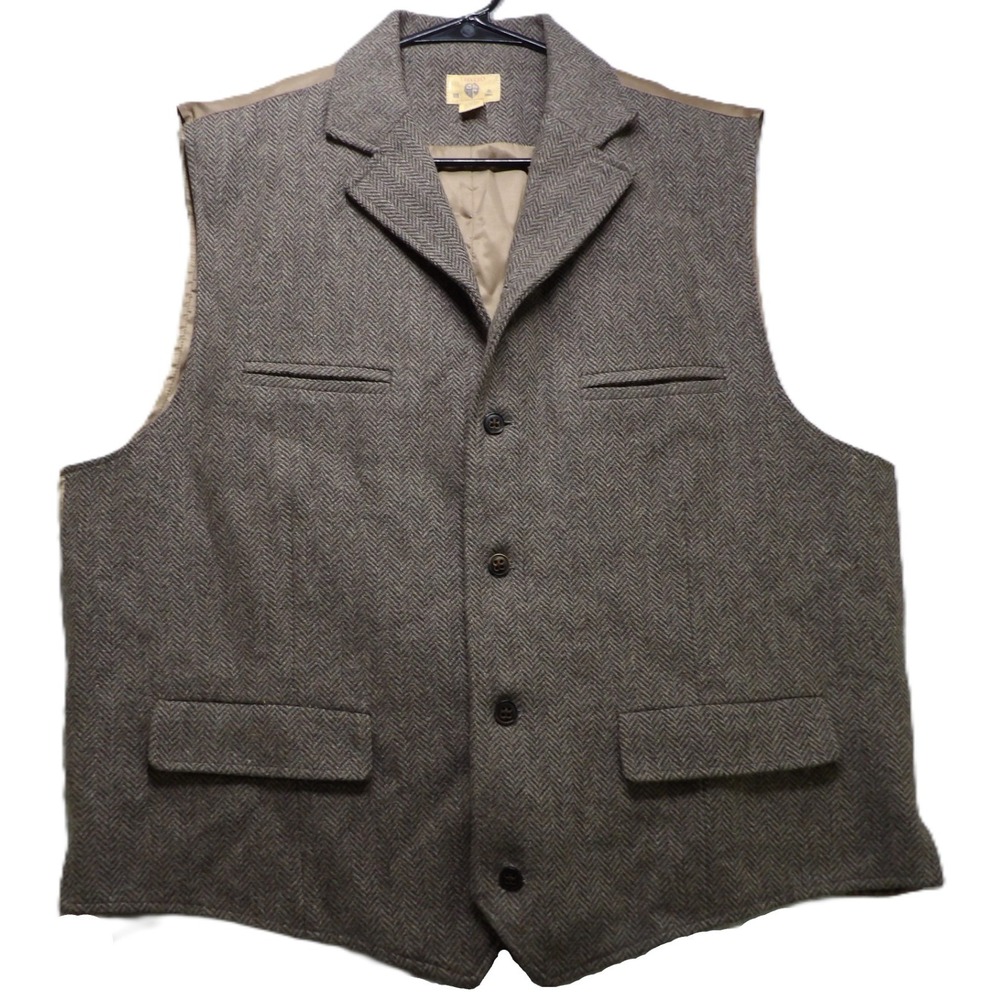 Trevero Wool Blend Herringbone Tweed Vest Men XL Brown Button Sport Coat Formal